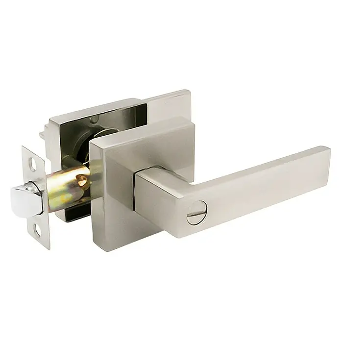 GDK Conjunto de picaporte 20SCBK - Cromo, Satinado - Manija de puerta de acero inoxidable con rosetas cuadradas y mecanismo preciso para puertas modernas.