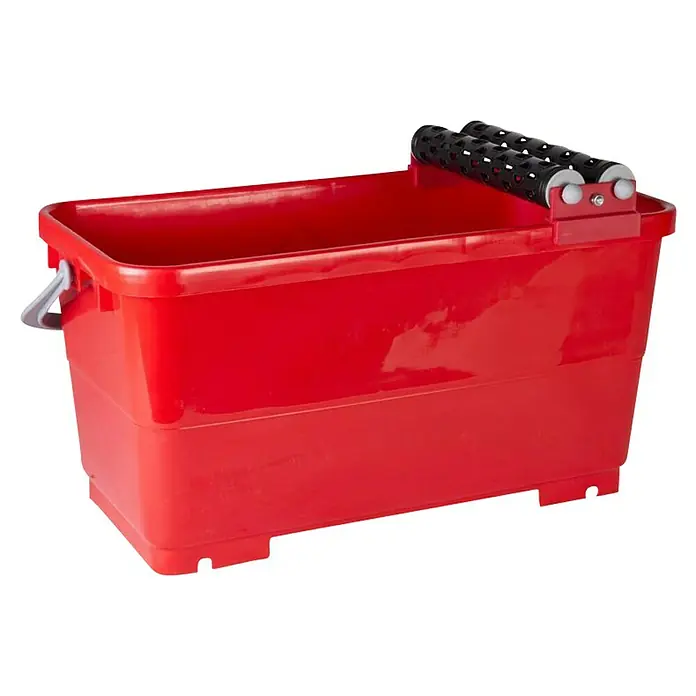 Rubi Cubeta de limpieza Easypro - Polipropileno, 24 l - Cubo de pintura rojo con rejilla para rodillos para pintar y renovar.\n