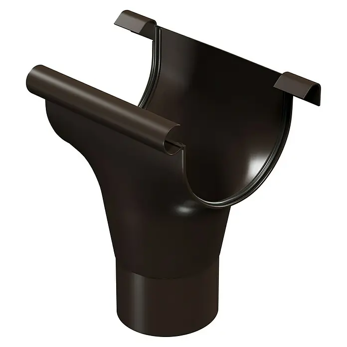 Marley Rinnenstutzen - 125/75 mm, Kunststoff, Braun - Detaillierte Aufnahme eines braunen Dachrinnen-Fallrohrstutzens, der ein wesentliches Element für die Regenwasserableitung darstellt.