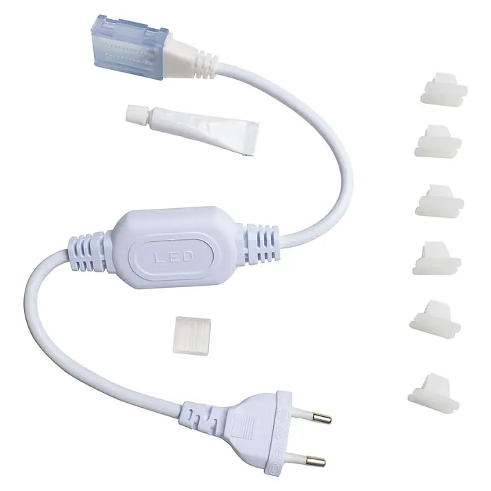 Alverlamp Cable de conexión Neon Kit - Largo: 46,5 cm - Kit de accesorios para tiras LED con enchufe, conectores y silicona para una instalación fácil y segura.
