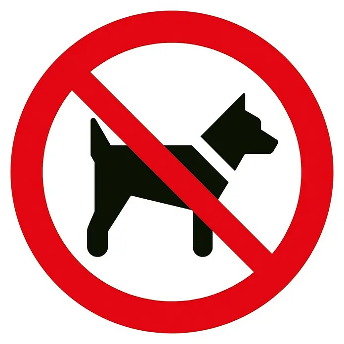 Pickup Verbotsschild - Durchmesser: 30 cm, Hunde verboten - Das Bild zeigt ein rotes Verbotsschild für Hunde, mit einem stilisierten schwarzen Hund innerhalb eines roten Kreises mit einem roten diagonalen Strich.