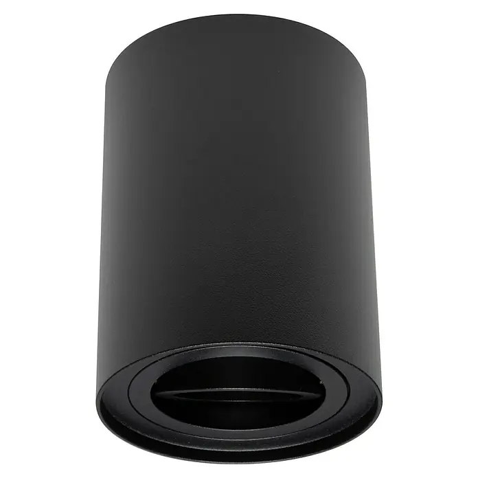 Alverlamp Foco de pared de superficie basculante - Negro, GU10, Ø x Al: 9,6 x 12,6 cm - Primer plano de una lámpara de techo cilíndrica negra con una abertura ovalada, ideal para interiores modernos.