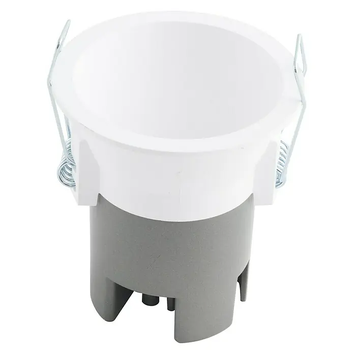 Alverlamp Downlight empotrable LED redondo Circular - 12 W, Ø x Al: 8,5 x 9,4 cm, Blanco, Blanco neutro - Detalle de un foco LED empotrable en techo con marco blanco y carcasa gris, ideal para iluminación moderna.