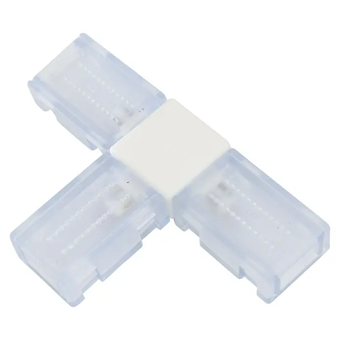 Alverlamp Conector en T Neon - Transparente, L x An x Al: 9,3 x 5,85 x 1,3 cm - Conector de tira LED: Un componente de plástico transparente en forma de T con un centro blanco, diseñado para conectar tiras LED.