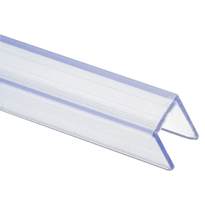 Alverlamp Perfil protector Neon - Largo: 2 m, Transparente - Primer plano de un sello de puerta de ducha de plástico transparente, diseñado para un cierre hermético.