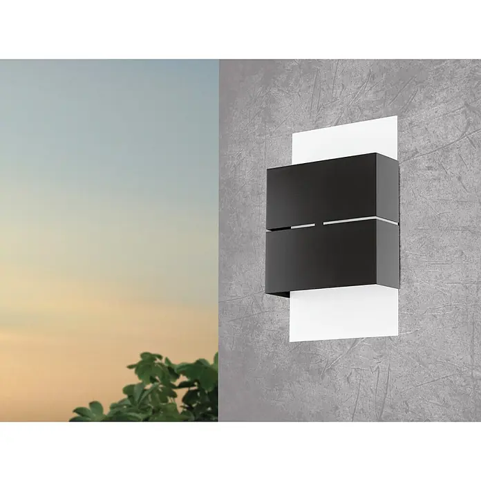 Eglo LED-Außenwandleuchte KIBEA - 5 W, 7,5 x 15 x 26 cm, Anthrazit/Weiß, IP44 - Schwarze Wandleuchte mit minimalistischem Design. Die Leuchte wirft ein sanftes Licht und ist ideal für moderne Innenräume.
