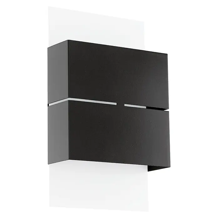 Eglo LED-Außenwandleuchte KIBEA - 5 W, 7,5 x 15 x 26 cm, Anthrazit/Weiß, IP44 - Moderne schwarze Wandleuchte mit horizontaler Teilung und weißer Rückwand für indirekte Beleuchtung im Innenbereich.