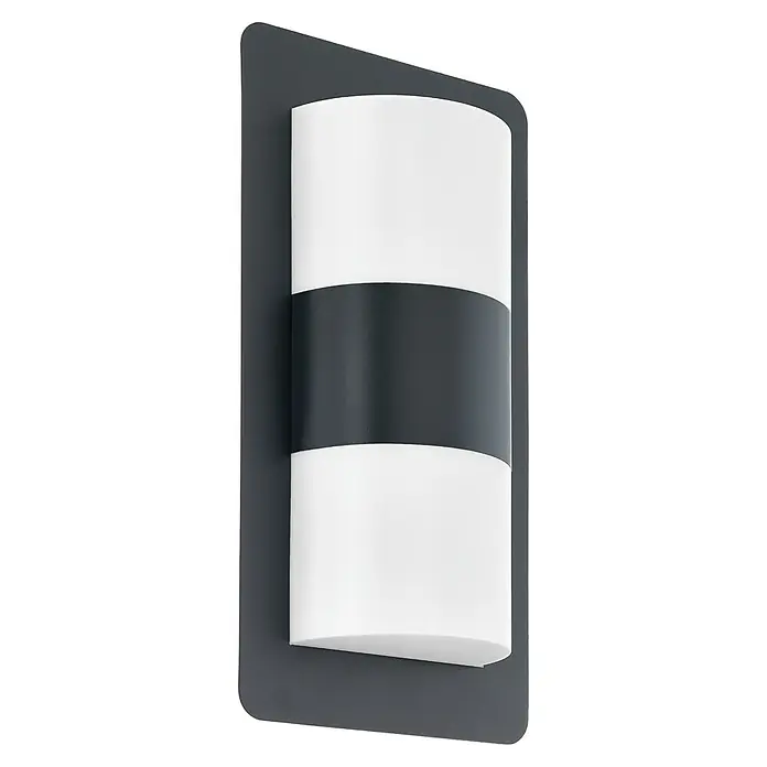 Eglo Außenwandleuchte CISTIERNA - 20 W, Anthrazit, IP44 - Elegante Wandleuchte mit einem anthrazitfarbenen Rahmen und einem zylindrischen Lampenschirm mit weißen und schwarzen Abschnitten für stilvolle Beleuchtung.