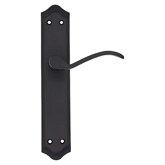 GDK Conjunto de picaporte N20101044 - Negro, Apto para: Puertas de madera - Elegante manija de puerta negra mate con placa larga y palanca curva, perfecta para un diseño interior elegante.