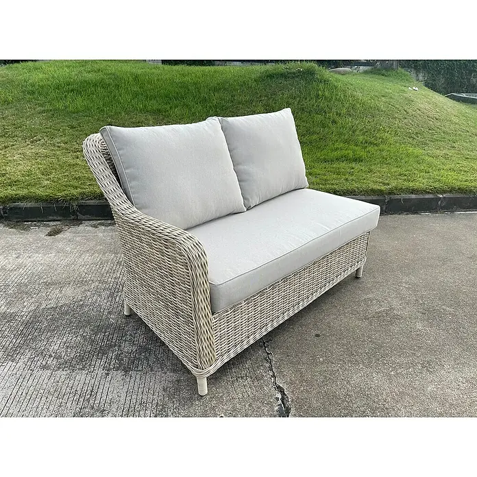 Sunfun Conjunto de muebles Milwaukee - 8 pzs., Ratán sintético, Arena - Elegante banco de jardín de ratán gris con cojines cómodos. Ideal para relajarse al aire libre y diseño de jardín elegante.