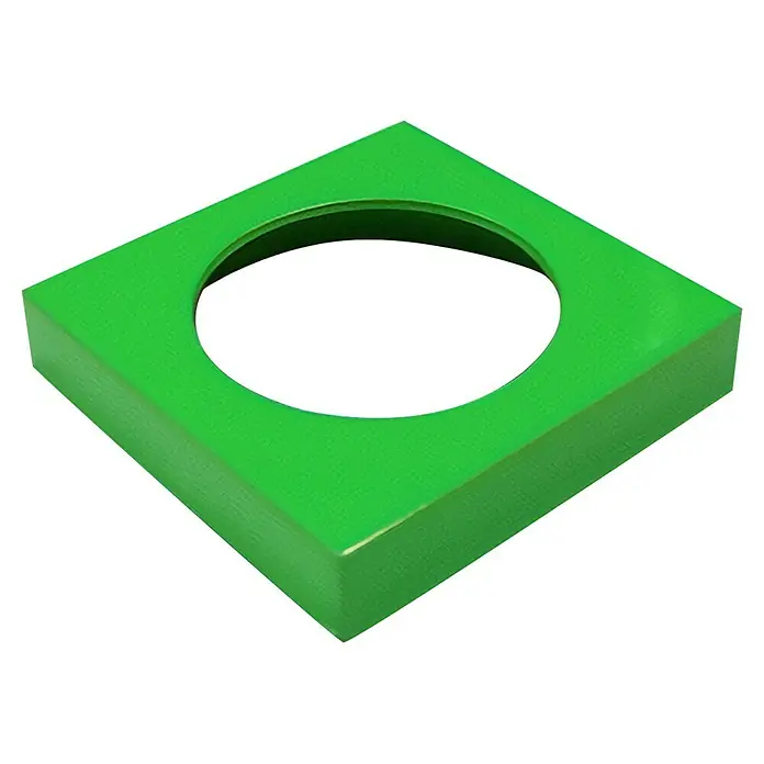 GDK Roseta sin anilla - Verde, Cuadrado - Soporte cuadrado verde con orificio circular. Ideal para posicionar y exhibir objetos de forma segura.