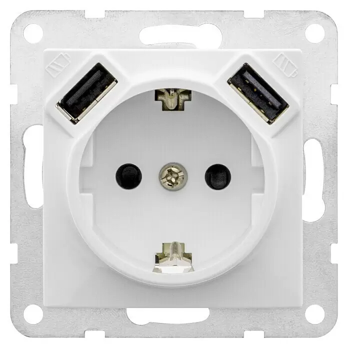 Siemens DELTA Viva USB-Steckdose SIE039697 - Polar Weiß, Glänzend, Kunststoff, Unterputzmontage - Vorderansicht