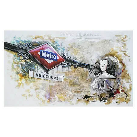 Cuadro pintado a mano Metro Velazquez Madrid