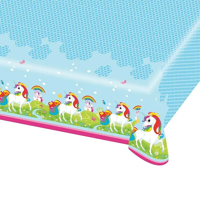 Partytischdecke - Einhorn, 180 x 120 cm - Eine detailreiche Tischdecke mit einem bezaubernden Einhorn-Design, perfekt für Kindergeburtstage und fröhliche Feiern.