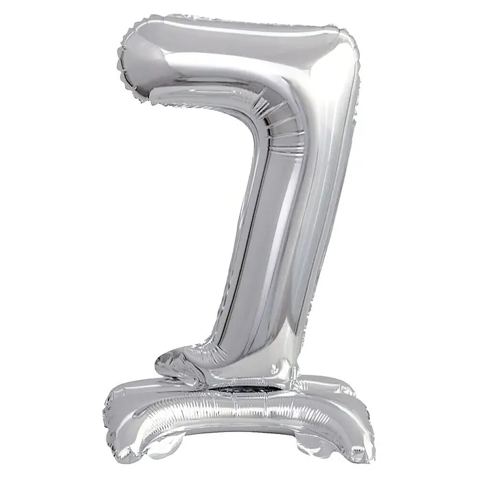 Luftballon Zahl1 Stk., Motiv: 7, Silber, 38 cm - Silberner Folienballon in Form der Zahl Sieben, ideal für Geburtstage oder Jubiläen, mit glänzender Oberfläche und stabiler Basis.