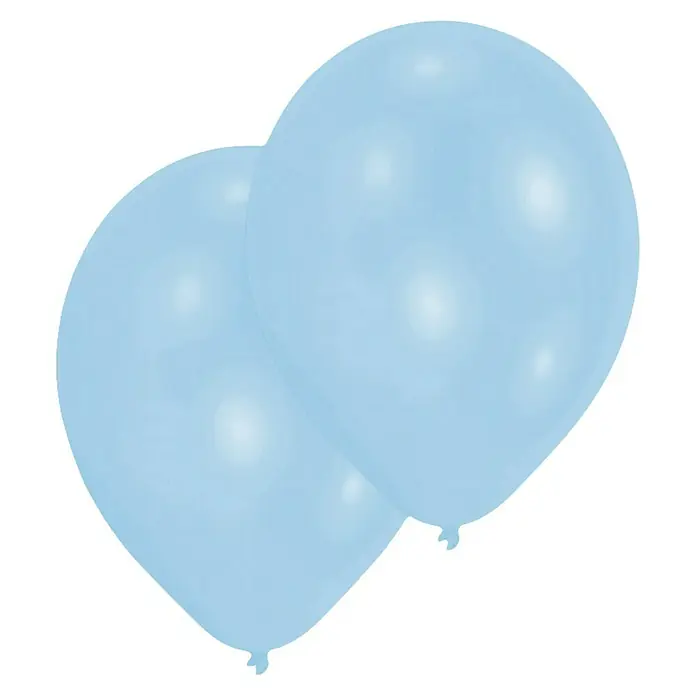 Luftballon - 10 Stk., Hellblau, Durchmesser: 27,5 cm - Zwei hellblaue Ballons schweben auf einem schwarzen Hintergrund. Die Ballons sind prall gefüllt und reflektieren das Licht sanft.