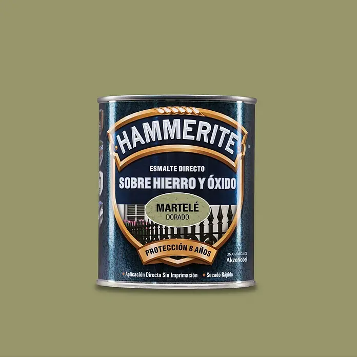 Hammerite Esmalte para metal Hierro y Óxido - Dorado, 750 ml, Efecto martelé - Bote de pintura Hammerite Directo al Óxido acabado martelé, color oro martelé, para hierro y óxido, 8 años de protección, de AkzoNobel.