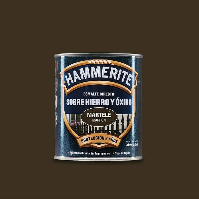 Hammerite Esmalte para metal Hierro y Óxido - Marrón, 750 ml, Efecto martelé - Una lata de pintura de esmalte Hammerite directa sobre hierro y óxido en acabado martelé marrón para una protección duradera, hasta 8 años.