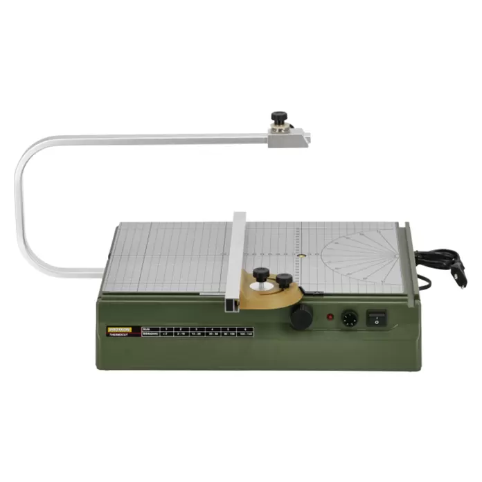 Proxxon Micromot Heißdraht-Schneidegerät Thermocut 230/E - 1 x Heißdraht-Schneidegerät Thermocut 230/E, 1 x Sattel und Drahtspule (30 m Schneidedraht Ø 0,2 mm)