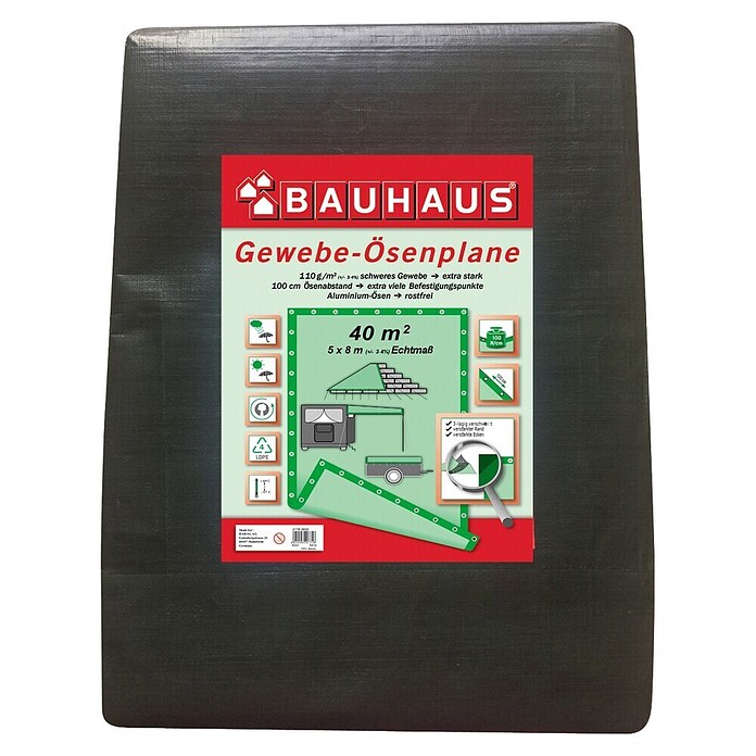 BAUHAUS Gewebe-Ösenplane (Maße: 5 x 8 m, Grammatur: 110 g/m², Polyethylen)