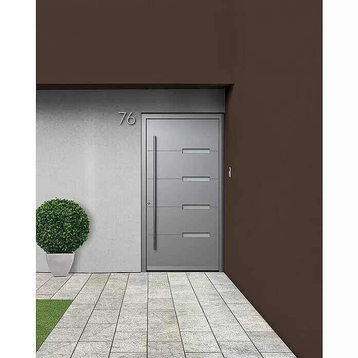 Portofino Haustür 704PF - 110 x 210 cm, DIN Anschlag: Links, Eisenglimmer/Verkehrsweiß matt - Stimmungsaufnahme