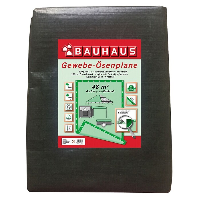 BAUHAUS Gewebe-Ösenplane (Maße: 6 x 8 m, Grammatur: 210 g/m², Polyethylen)