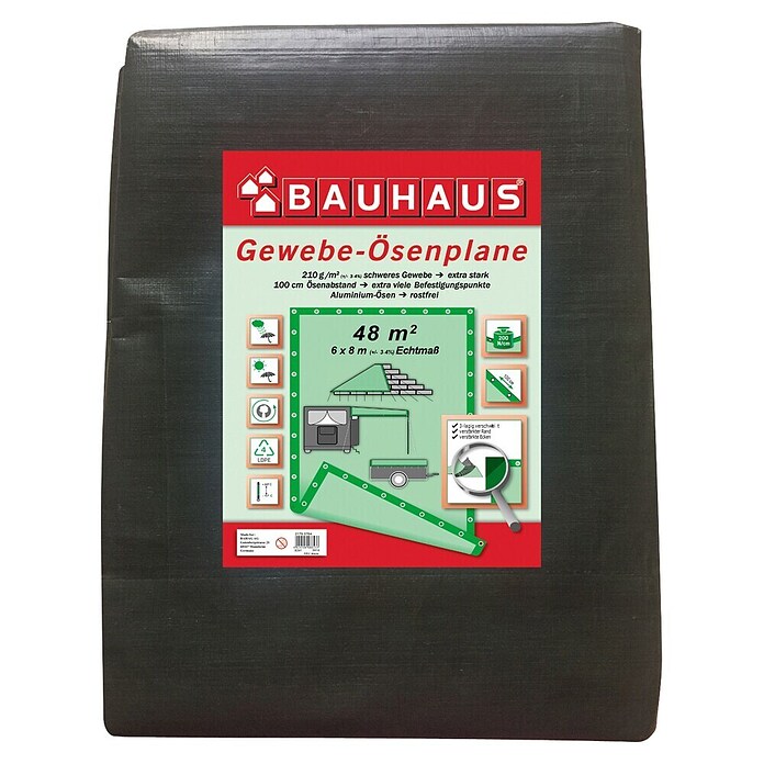 BAUHAUS Gewebe-Ösenplane (Maße: 6 x 8 m, Grammatur: 210 g/m², Polyethylen)