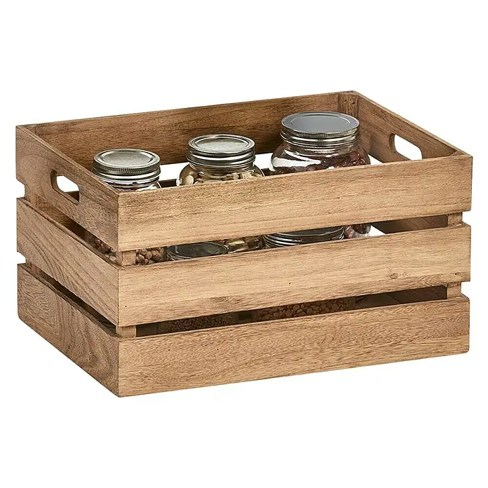 Zeller Present Holzkiste - L x B x H: 39 x 29 x 21 cm, Braun - Holzkiste mit Lebensmitteln in Gläsern. Praktische Aufbewahrungslösung für Küche oder Vorratskammer mit rustikalem Charme und natürlicher Optik.