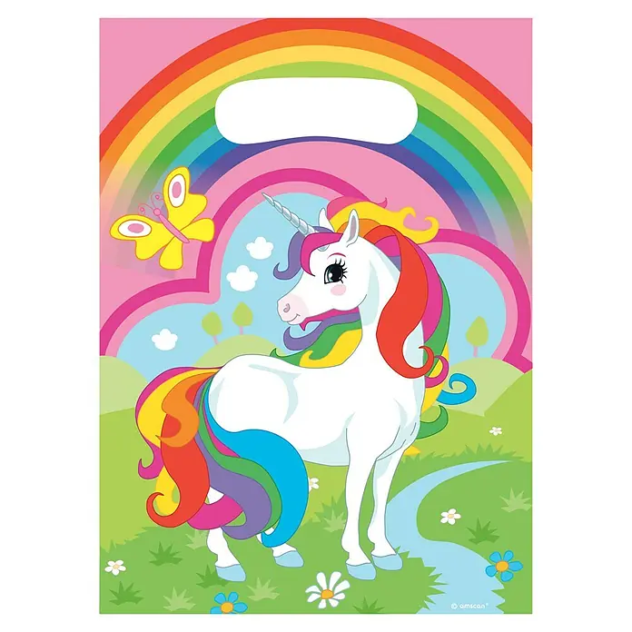 Geschenktüte Partytüte - 8 Stk., Einhorn, 23 x 16 mm - Diese bezaubernde Einhorn-Geschenktüte mit Regenbogen-Design ist ideal für Partys und fantasievolle Feiern, um Freude zu verbreiten.