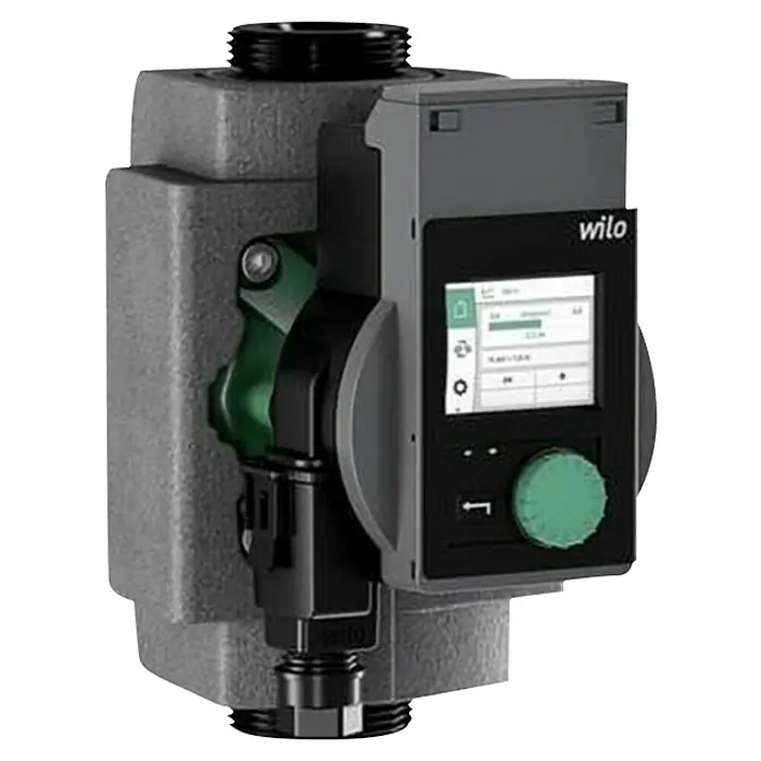 Wilo Hocheffizienzpumpe Strato Pico 25/0,5-4 - Förderhöhe: 4,1 m, Einbaulänge: 180 mm, 3 W - 20 W - Produktbild einer Wilo-Heizungspumpe mit Display und grünen Bedienelementen für Heizungsanlagen.