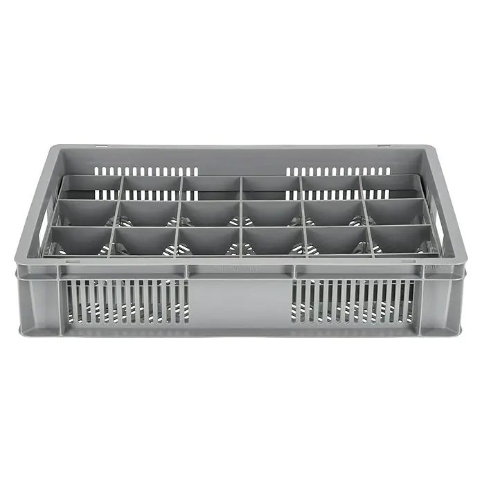 BAUHAUS Eurobox - 20 l, L x B x H: 60 x 40 x 12 cm, Offen - Eine graue Gläserkiste mit Fächern, die Gläser sicher transportiert. Ideal für Gastronomie und Veranstaltungen, schützt vor Bruch.
