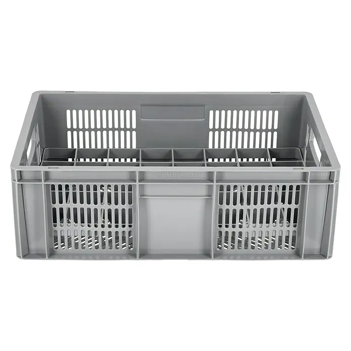 BAUHAUS Eurobox - 40 l, L x B x H: 60 x 40 x 20 cm, Grau, Offen - Graue Spülkiste mit Fächern für Gläser und Besteck zur Aufbewahrung und zum einfachen Transport von Geschirr.