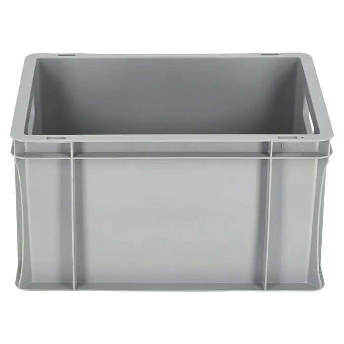 BAUHAUS Eurobox - L x B x H: 40 x 30 x 22 cm, 21 l, Grau - Aufnahme einer grauen Kunststoffbox, die ideal für Lagerung und Transport ist. Sie ist robust und vielseitig verwendbar.
