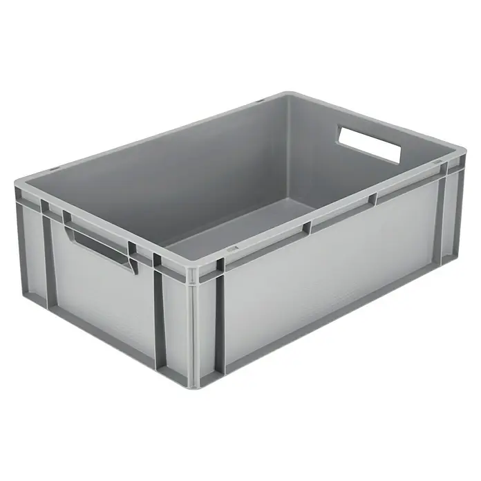 BAUHAUS Eurobox - L x B x H: 60 x 40 x 20 cm, 40 l, Grau - Eine graue Kunststoffbox mit rechteckigen Griffen, ideal für Lagerung und Transport von Gütern. Vielseitig einsetzbar und robust.
