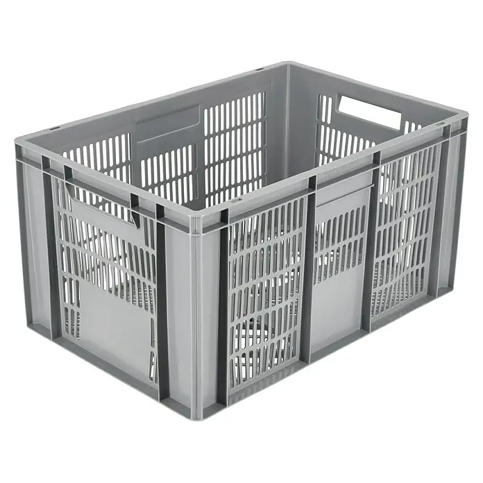 BAUHAUS Eurobox - 60 l, L x B x H: 60 x 40 x 32 cm, Offen - Graue Kunststoffbox mit Schlitzen für Belüftung und einfache Handhabung, ideal für Lagerung und Transport.