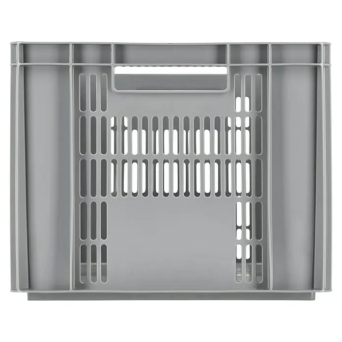 BAUHAUS Eurobox - 60 l, L x B x H: 60 x 40 x 32 cm, Grau, Offen - Eine graue Kunststoffkiste mit Griffen und Schlitzen zur Belüftung und zum einfachen Tragen von Gegenständen.