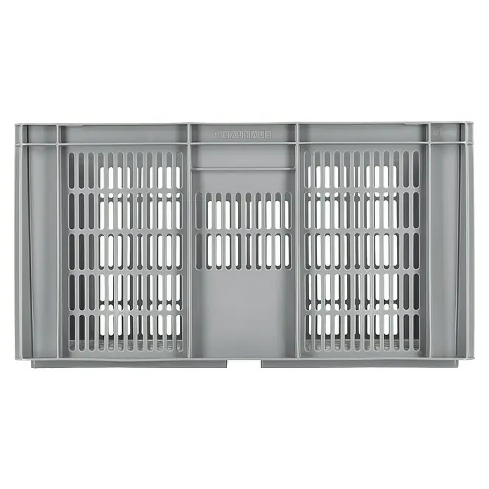 BAUHAUS Eurobox - 60 l, L x B x H: 60 x 40 x 32 cm, Grau, Offen - Abgebildete, graue Bauhaus Lagerbox E-6432 mit rechteckigen Schlitzen für optimale Lagerung und Organisation verschiedener Gegenstände im Haushalt.