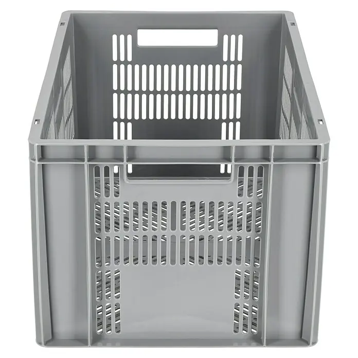 BAUHAUS Eurobox - 60 l, L x B x H: 60 x 40 x 32 cm, Grau, Offen - Graue Kunststoffbox mit Griffen und Schlitzen für einfache Handhabung und Belüftung. Ideal für Lagerung und Transport von Waren.