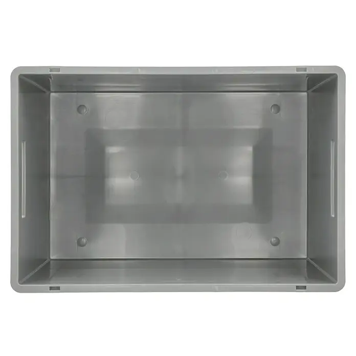 BAUHAUS Eurobox - L x B x H: 60 x 40 x 32 cm, 60 l, Grau - Diese Aufnahme zeigt einen grauen Kunststoffbehälter von oben. Die Box hat verstärkte Wände und Stapelfüße für Stabilität.