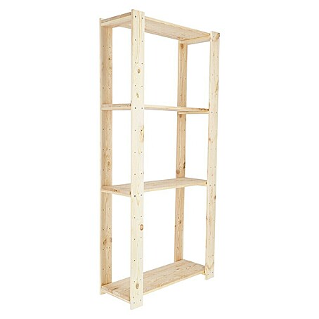 Regalux Regalsystem Heavy Holzregal Grundelement (H x B x T: 174 x 80 x 31,6 cm, Traglast pro Boden: 75 kg, Anzahl Böden: 4 Stk., Schrauben, Natur)