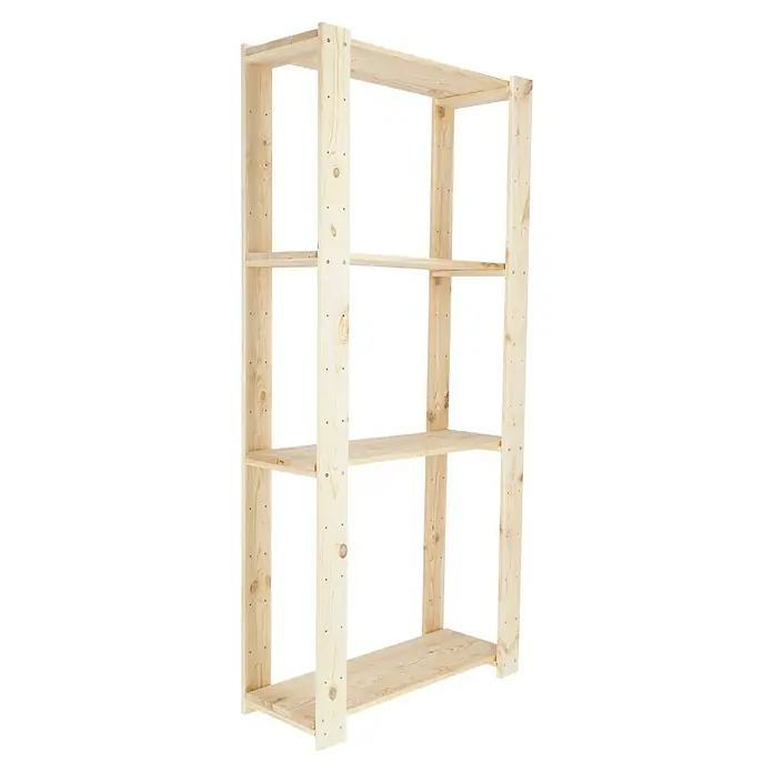 Regalux Regalsystem Heavy Holzregal Grundelement - H x B x T: 174 x 80 x 31,6 cm, Traglast pro Boden: 75 kg, Anzahl Böden: 4 Stk., Schrauben, Natur - Helles Holzregal mit vier Fächern, ideal zur Aufbewahrung und Organisation von Gegenständen im Haus. Praktisches Möbelstück für jeden Raum.