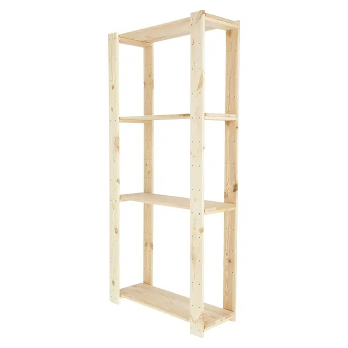 Regalux Regalsystem Heavy Holzregal Grundelement - H x B x T: 174 x 80 x 31,6 cm, Traglast pro Boden: 75 kg, Anzahl Böden: 4 Stk., Schrauben, Natur - Holzregal mit vier Regalböden, gefertigt aus hellem, unbehandeltem Holz, ideal zur Aufbewahrung und Organisation.