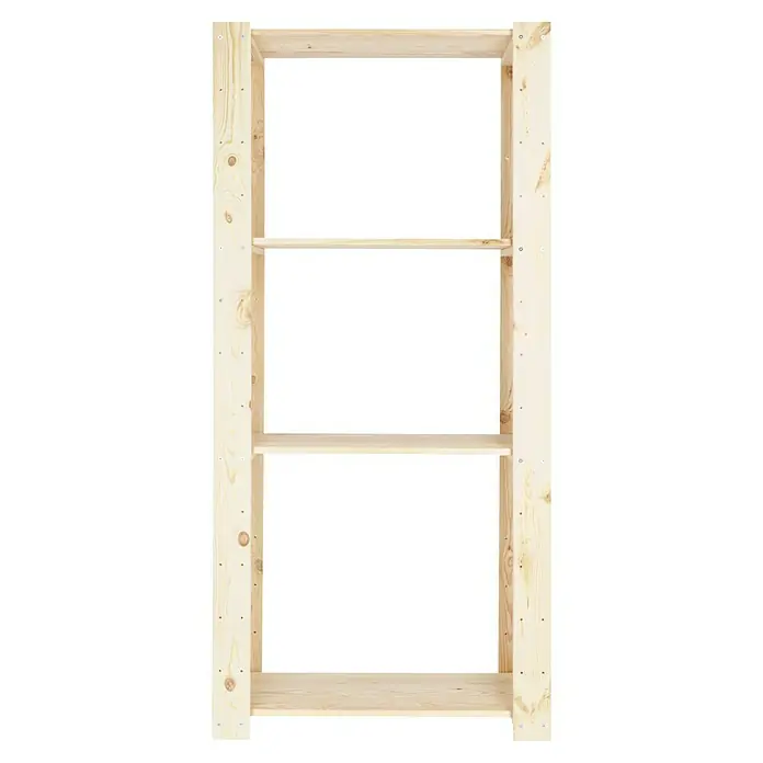 Regalux Regalsystem Heavy Holzregal Grundelement - H x B x T: 174 x 80 x 31,6 cm, Traglast pro Boden: 75 kg, Anzahl Böden: 4 Stk., Schrauben, Natur - Helles Holzregal mit drei Ablagen. Schlichtes Design, ideal für Wohnräume. Robuste Bauweise mit sichtbaren Schrauben.