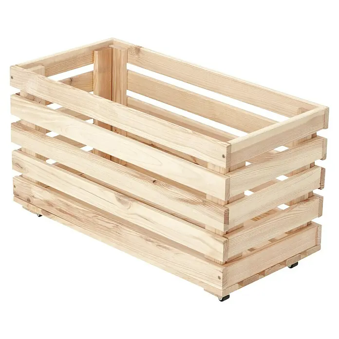 Regalux Regalsystem Heavy Vorratskiste mit Rollen - B x T x H: 60 x 30 x 35 cm, Holz - Ein rechteckiger, unbehandelter Holzkorb mit Lattenstruktur und Rollen für einfache Bewegung. Vielseitig für Lagerung und Dekoration.