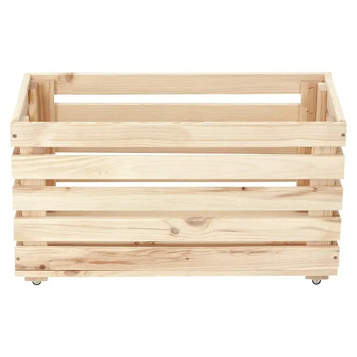 Regalux Regalsystem Heavy Vorratskiste mit Rollen - B x T x H: 60 x 30 x 35 cm, Holz - Ansicht einer hellen Holzkiste mit Rollen für Lagerung oder Transport, ideal für Organisation und einfache Handhabung.