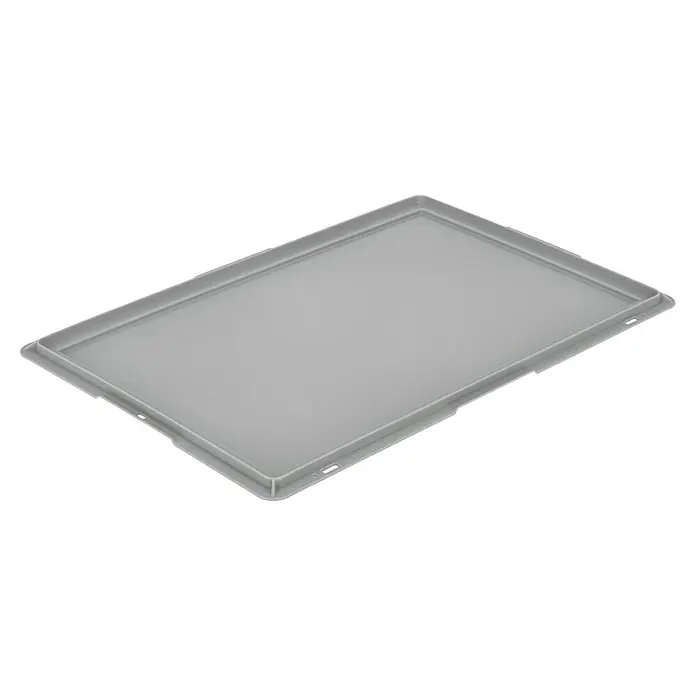 BAUHAUS Deckel für Eurobehälter - 60 x 40 cm, Grau - Ein grauer Behälter mit abgerundeten Kanten, der für industrielle Zwecke konzipiert ist und eine robuste Konstruktion aufweist.