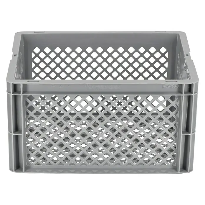 BAUHAUS Eurobehälter20 l, L x B x H: 40 x 30 x 22 cm, Form: Offen, Stapelbar - Graue Kunststoffbox mit Lochmuster für Lagerung und Transport. Ideal für Werkstatt oder Lager.