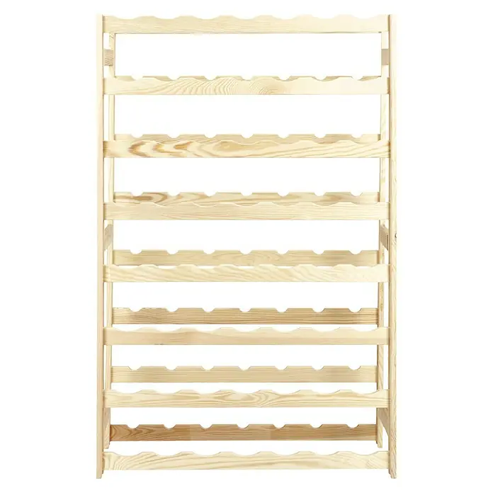 Regalux Regalsystem Heavy Flaschenregal - Anzahl Flaschen: 56 Stk. - Ein unbehandeltes helles Holzweinregal mit mehreren Ebenen zum Aufbewahren von Weinflaschen, das eine rustikale Optik bietet.
