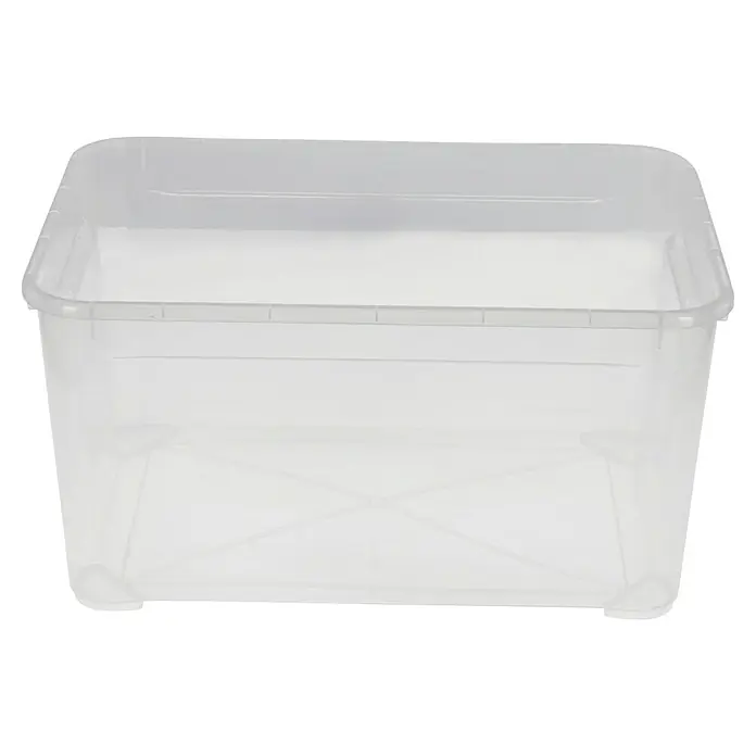 Regalux Aufbewahrungsbox Clear-Box - L x B x H: 54,8 x 38,4 x 28,3 cm, 47 l, Transparent - Nahaufnahme einer transparenten Kunststoffbox, ideal für Lagerung und Organisation im Haushalt. Die Box bietet viel Platz und ist robust.