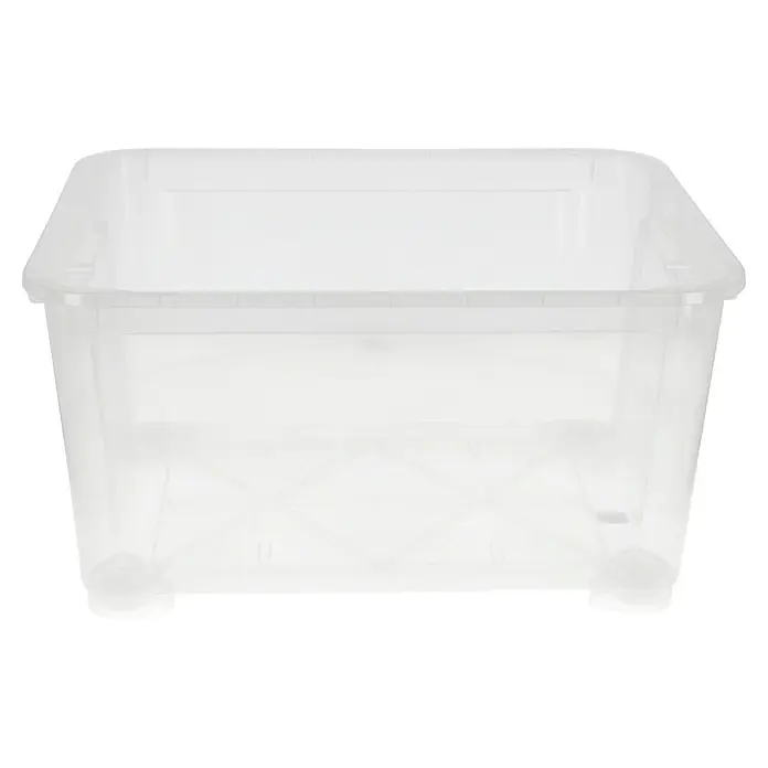 Regalux Aufbewahrungsbox Clear-Box - L x B x H: 79 x 57,7 x 44 cm, 145 l, Mit Rollen - Abbildung einer durchsichtigen Kunststoffbox mit quadratischer Form, ideal zur Aufbewahrung verschiedener Gegenstände im Haushalt.
